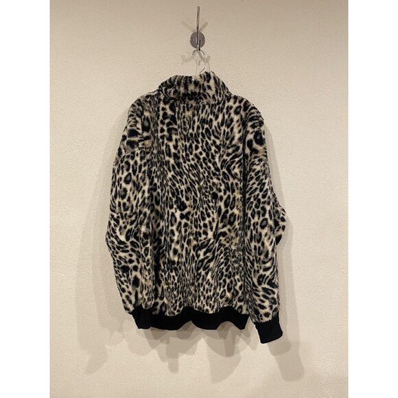 Express Pullover Womens XL Leopard Print Sherpa Fleece Half Zip Jacket Top Cozy - Picture 3 of 3